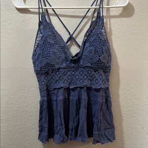 LA MIEL Lace Detail Navy Camisole